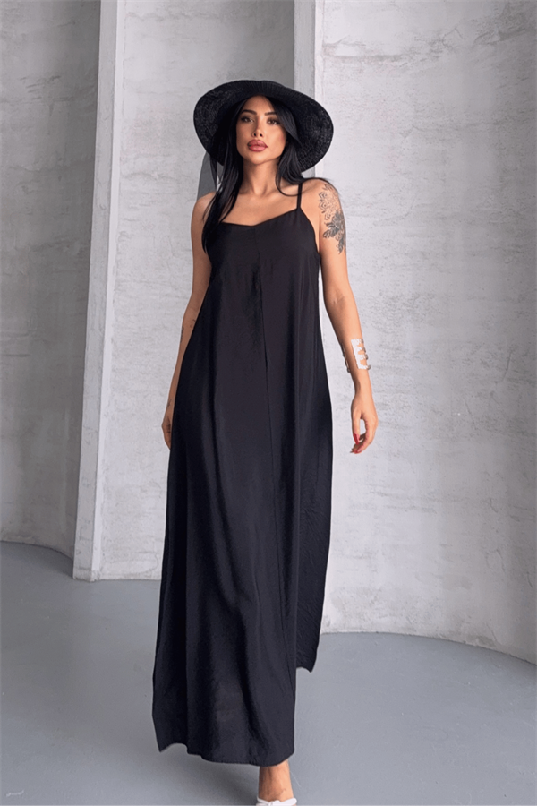 Lilyum Kumaş Elbise - SİYAH