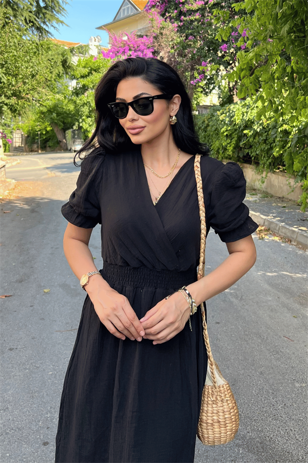 Müslin Kumaş Elbise - SİYAH