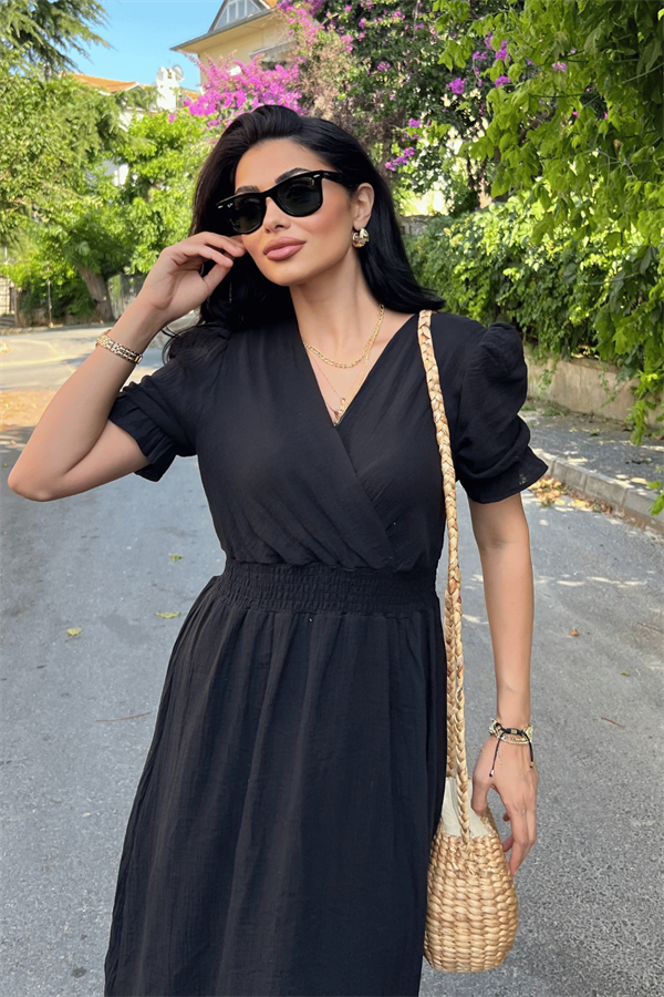 Müslin Kumaş Elbise - SİYAH