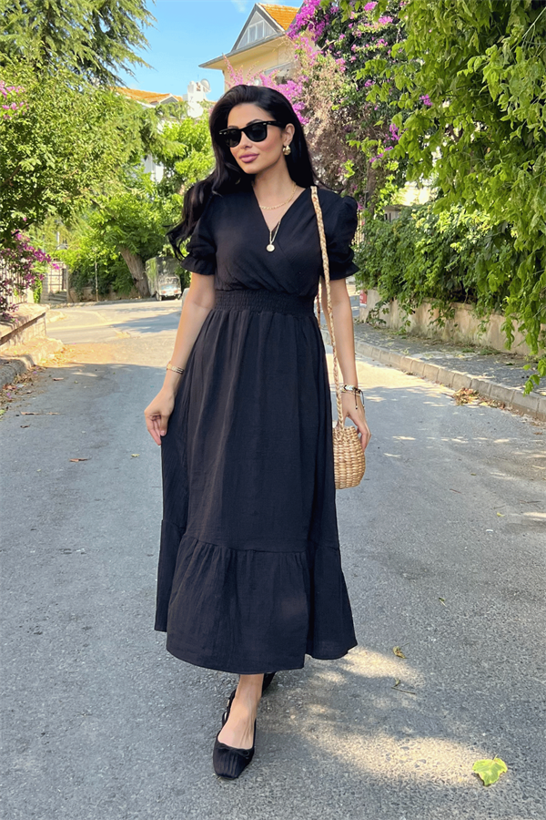 Müslin Kumaş Elbise - SİYAH