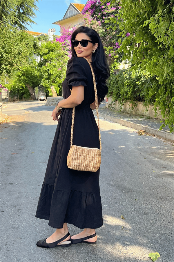 Müslin Kumaş Elbise - SİYAH