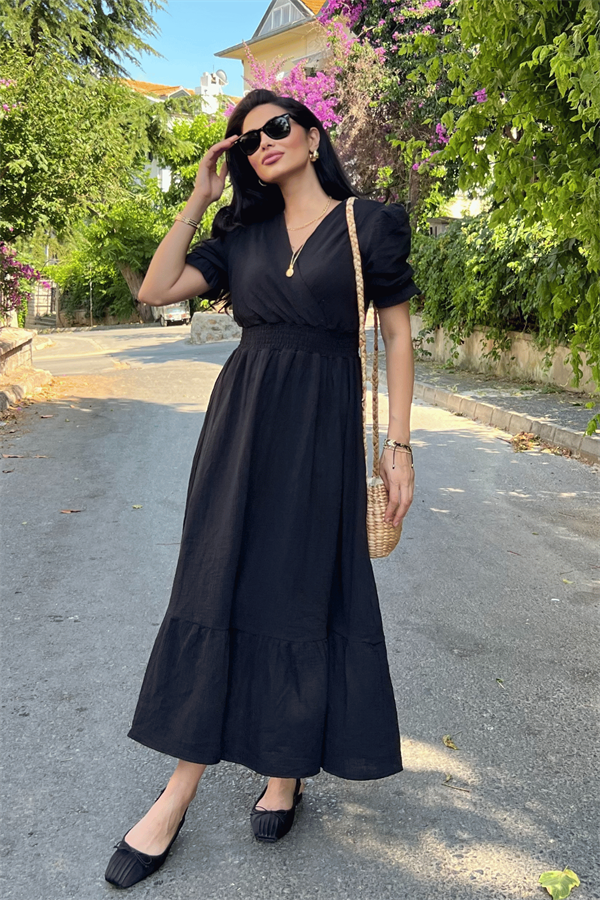 Müslin Kumaş Elbise - SİYAH