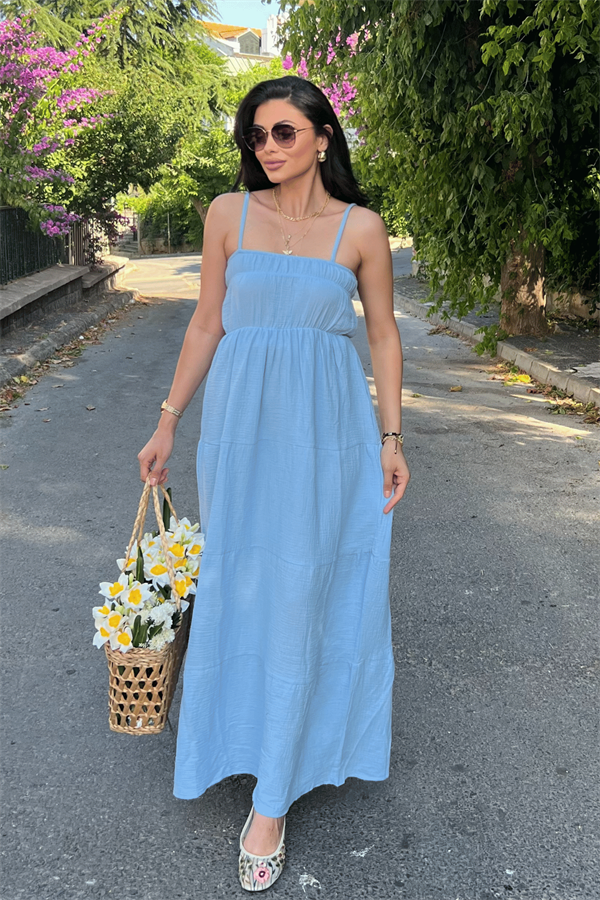 Müslin Kumaş Uzun Elbise - BEBE MAVİSİ