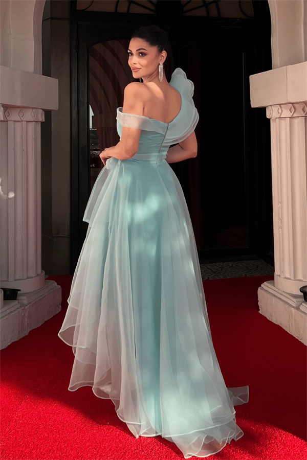 Organze Kumaş Kat Kat Abiye Elbise - MİNT YEŞİLİ