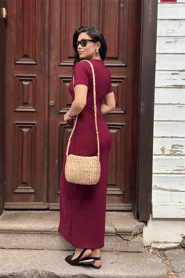 Ottoman Kumaş Kalem Elbise - BORDO