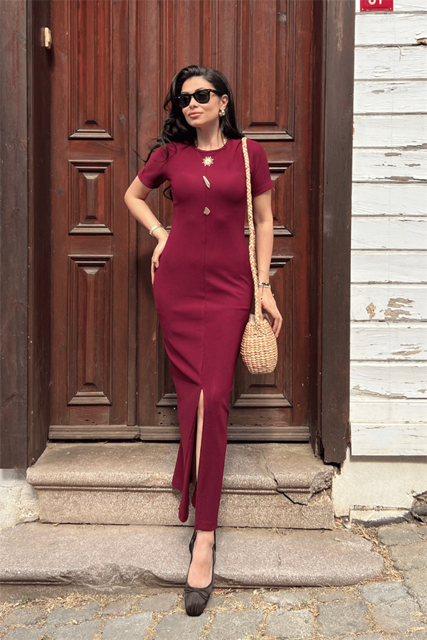 Ottoman Kumaş Kalem Elbise - BORDO