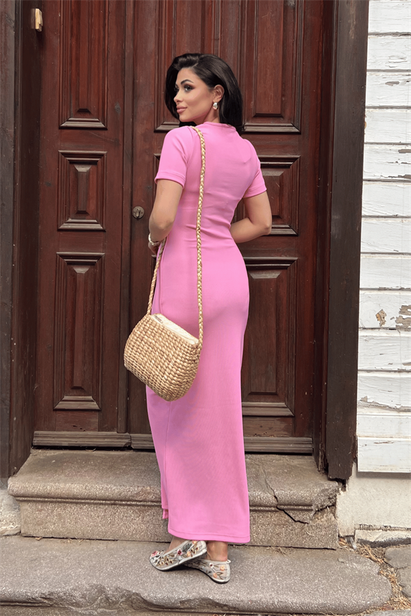 Ottoman Kumaş Kalem Elbise - PEMBE