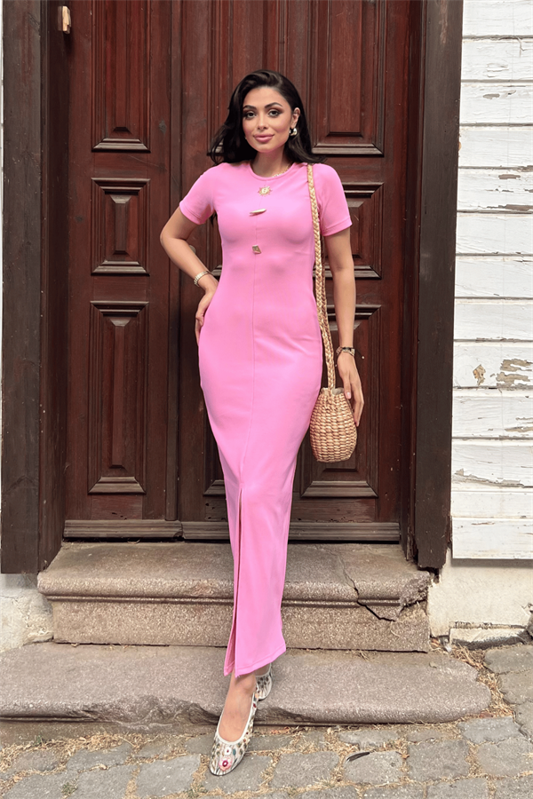 Ottoman Kumaş Kalem Elbise - PEMBE