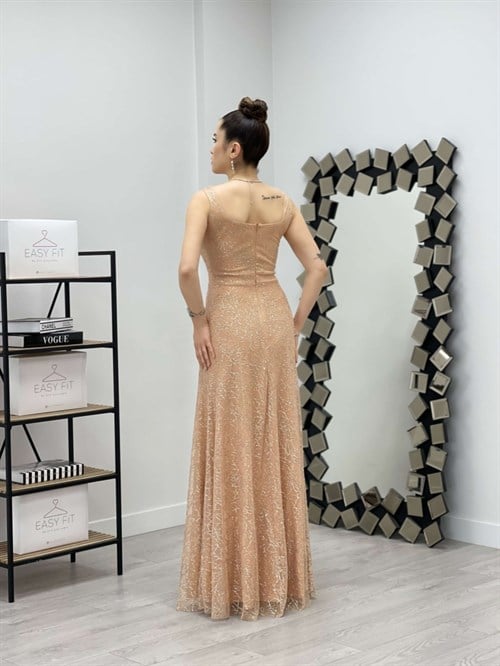 فستان مكشكش محبوك - ذهب