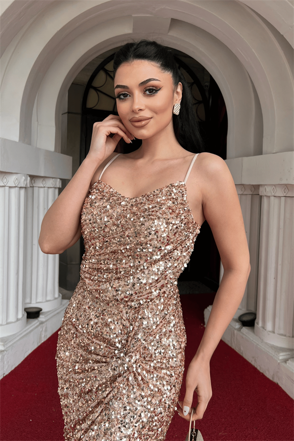 Payet Kumaş Sırt İpli Balık Abiye - BRONZ