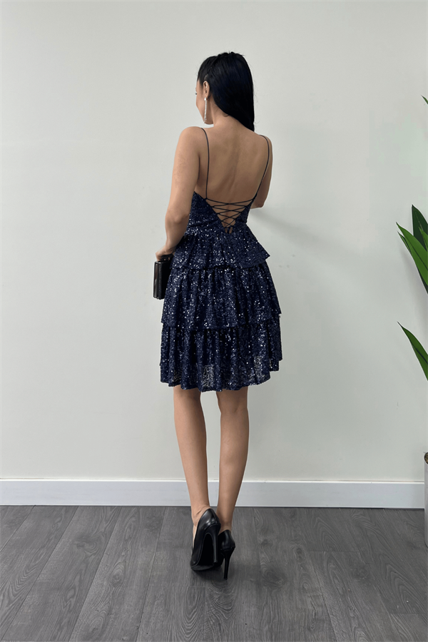 Pul Payet Kat Kat Mini Elbise - LACİVERT