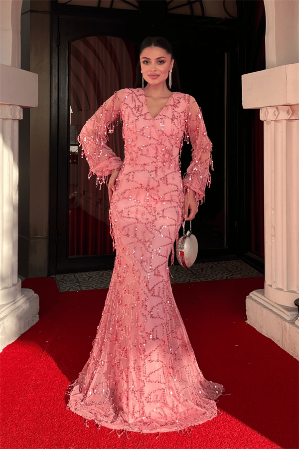 Pul Saçaklı Tasarım Elbise - PUDRA