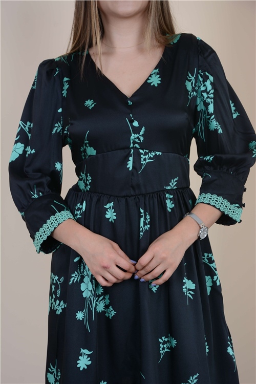 Satin Floral Dress - Green