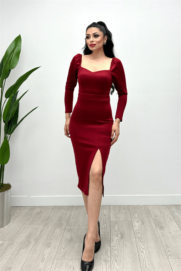 فستان سكوبا مزين بشق من القماش