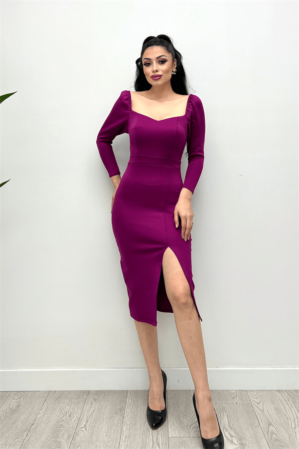 فستان سكوبا مزين بشق من القماش