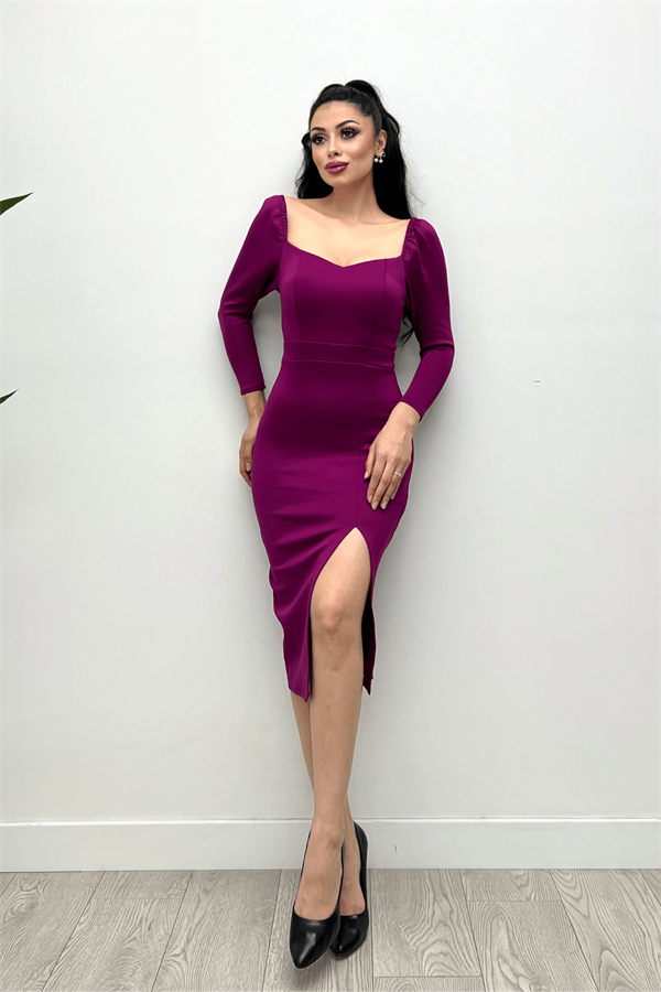 فستان سكوبا مزين بشق من القماش