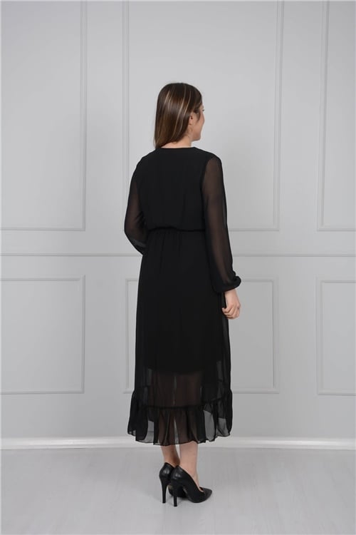 Chiffon Ruffle Dress - Black