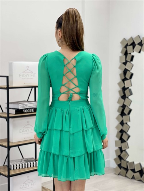 Chiffon Crepe Fabric Back Detailed Dress - Mint Green