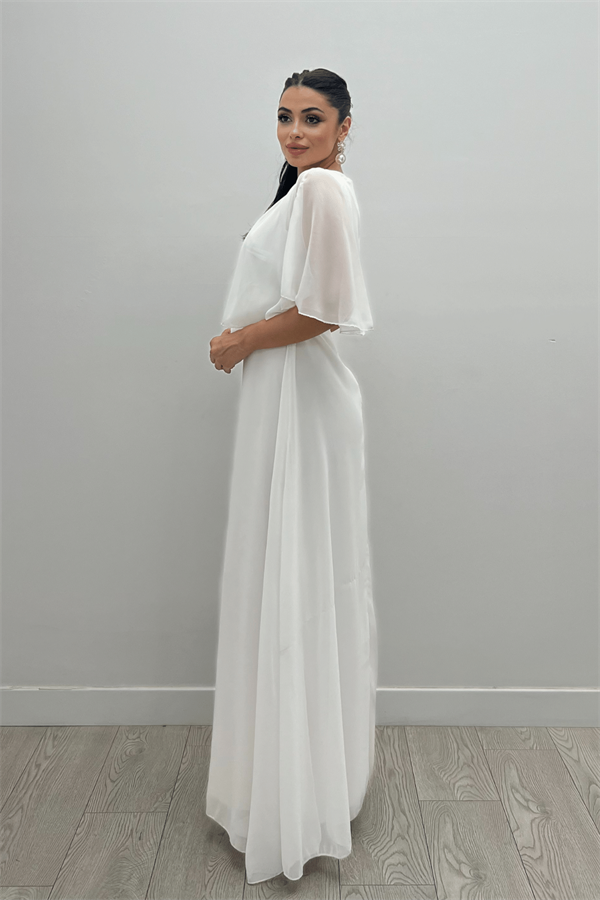 Şifon Kumaş Bolero Detaylı Elbise - BEYAZ