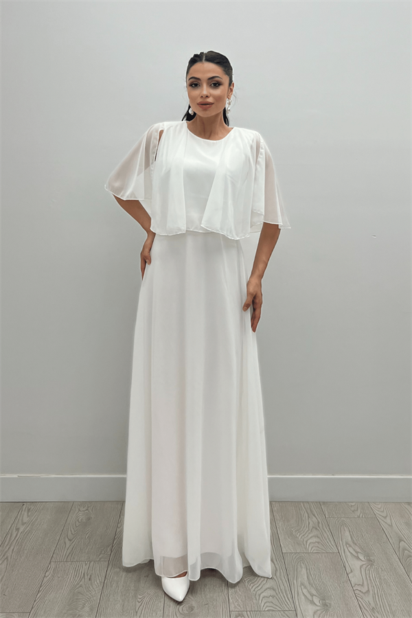 Şifon Kumaş Bolero Detaylı Elbise - BEYAZ