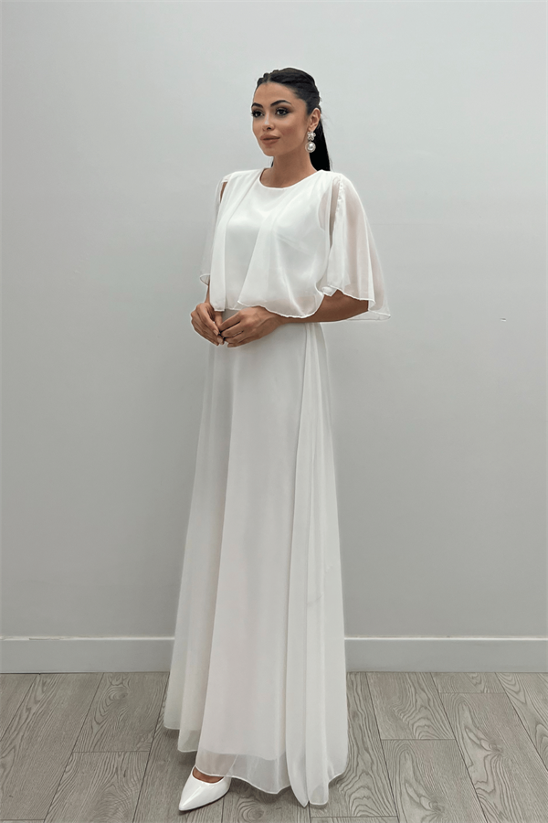 Şifon Kumaş Bolero Detaylı Elbise - BEYAZ