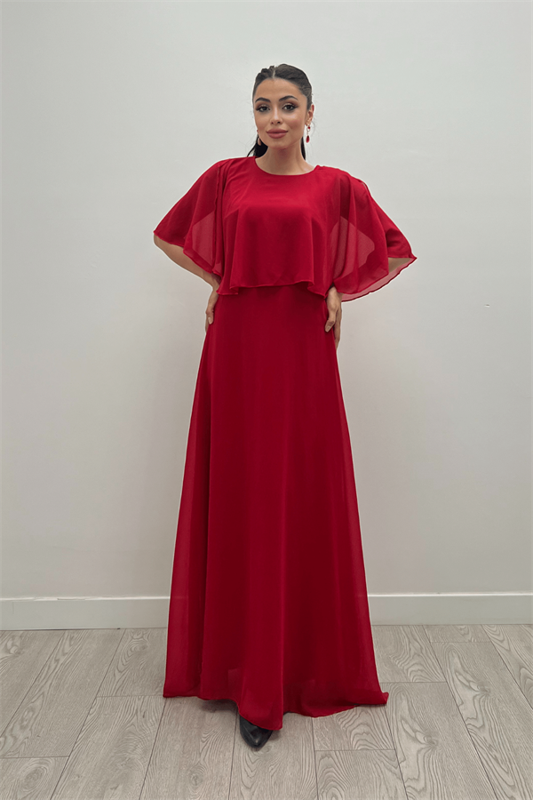 Şifon Kumaş Bolero Detaylı Elbise - KIRMIZI