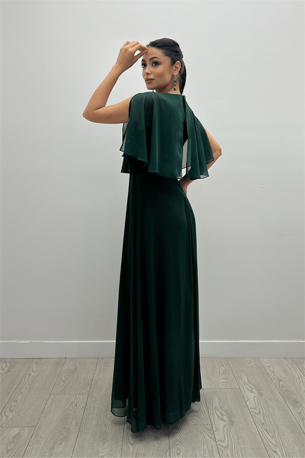 Şifon Kumaş Bolero Detaylı Elbise - ZÜMRÜT YEŞİL