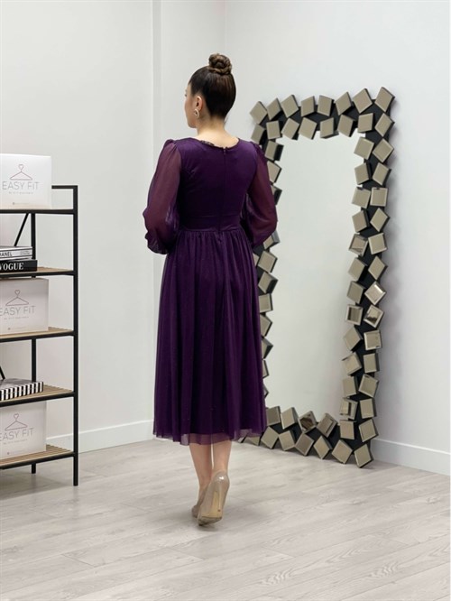 Shimmer Detailed Midi Dress - Purple