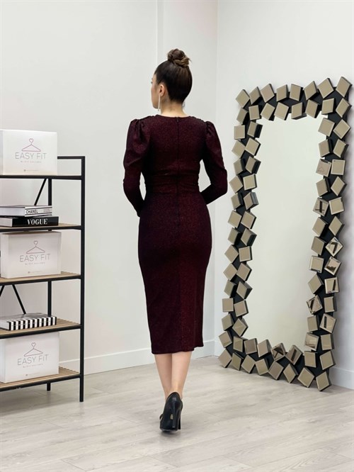 فستان ضيق لامع - بورجوندي