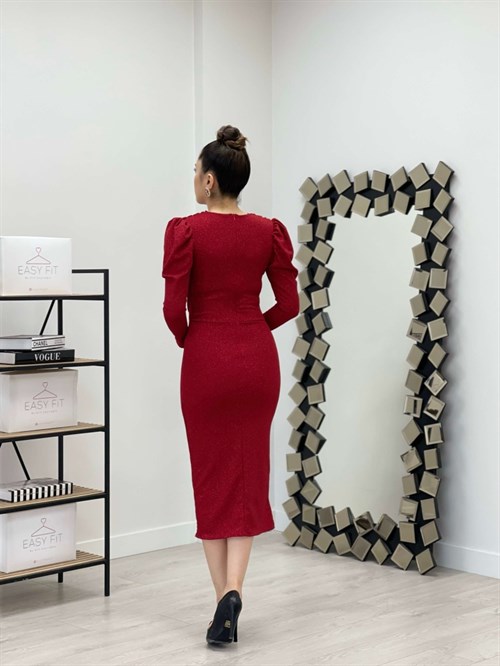 فستان ضيق لامع - أحمر