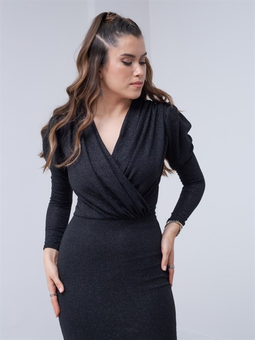 فستان ضيق لامع - الأسود