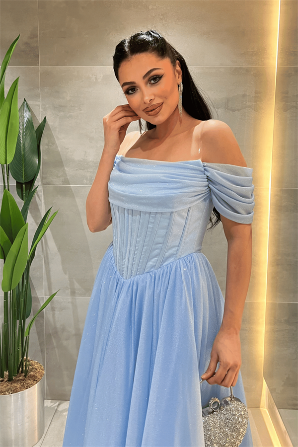 Simli Tül Kumaş Balen Detaylı Prenses Elbise - BEBE MAVİSİ