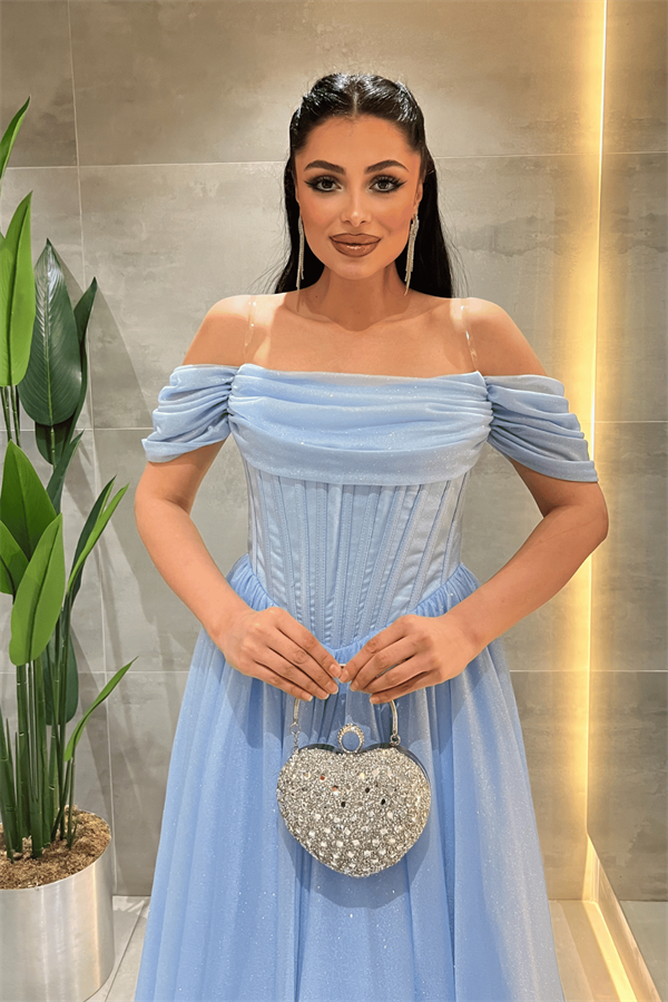 Simli Tül Kumaş Balen Detaylı Prenses Elbise - BEBE MAVİSİ