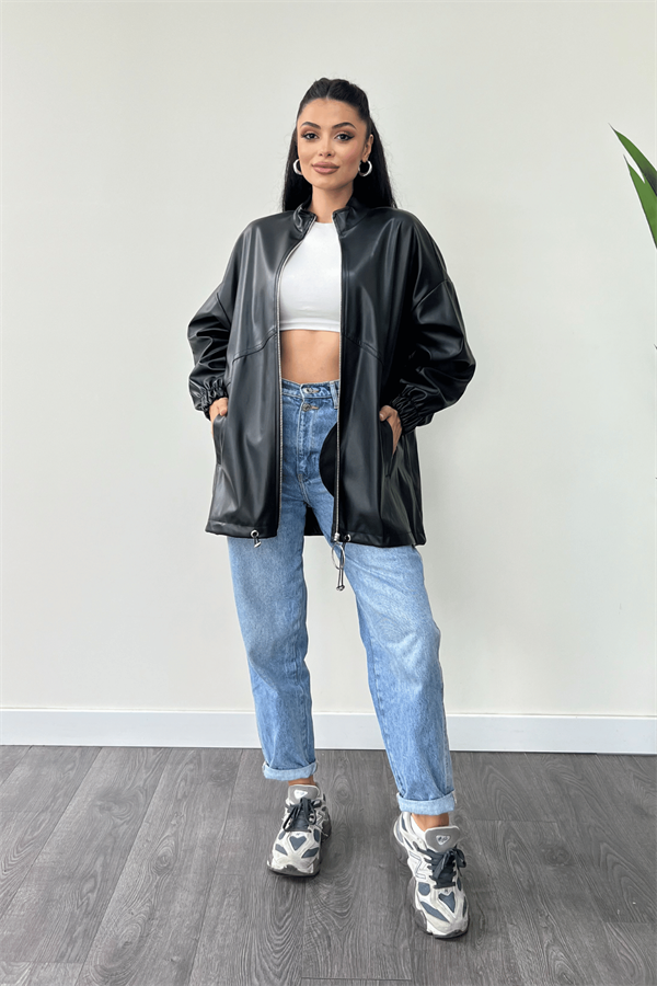 Suni Deri Cepli Ceket - SİYAH