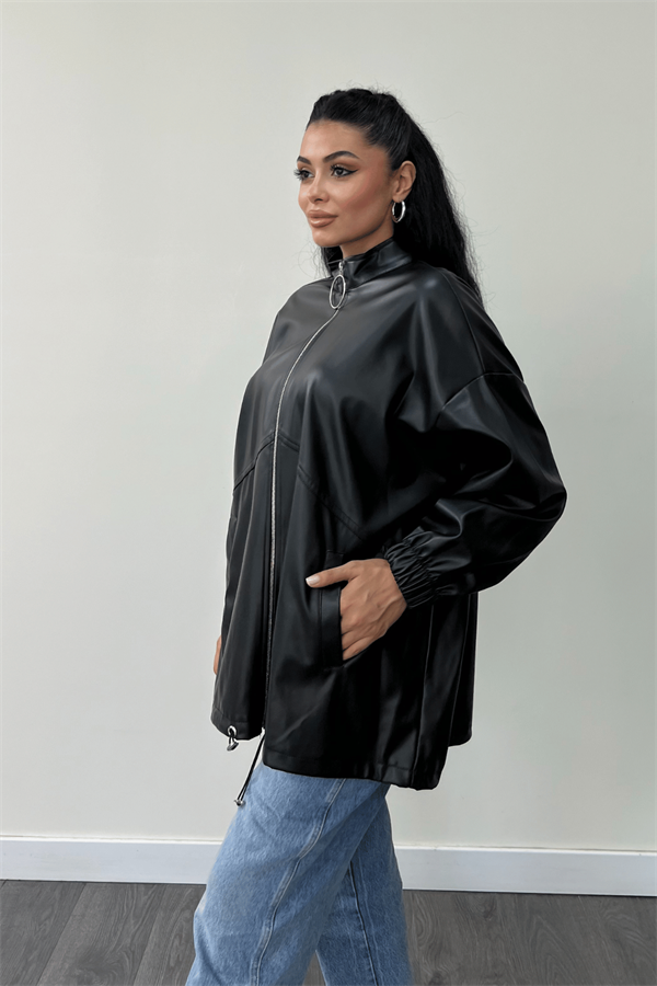 Suni Deri Cepli Ceket - SİYAH