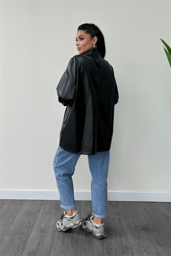 Suni Deri Cepli Ceket - SİYAH