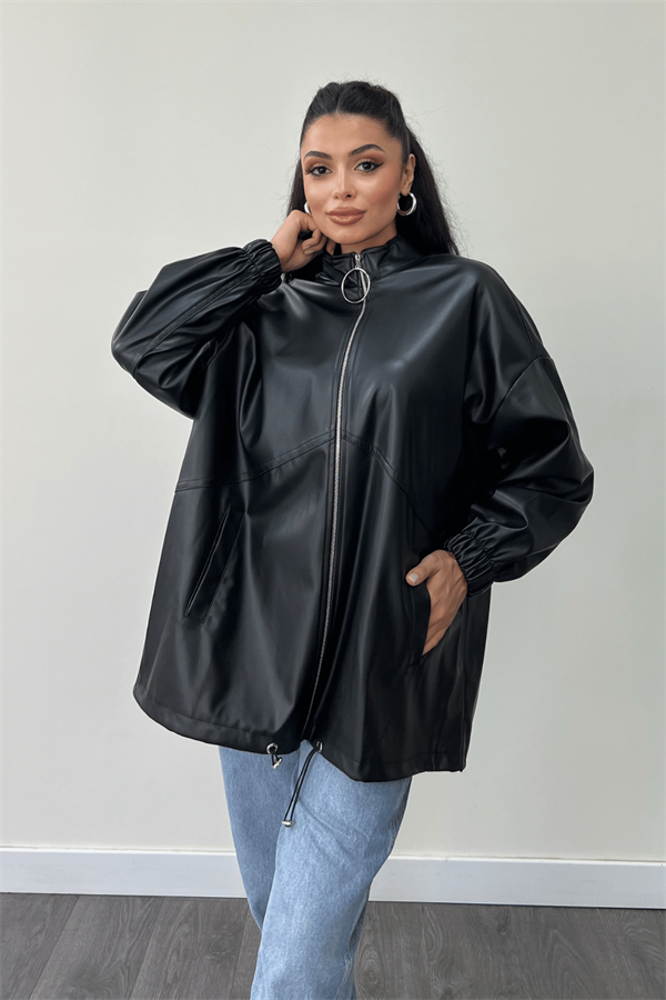 Suni Deri Cepli Ceket - SİYAH