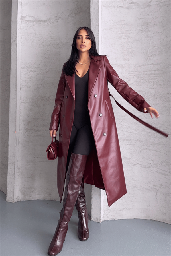 Suni Deri Kumaş Ceket - BORDO