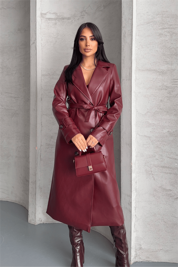 Suni Deri Kumaş Ceket - BORDO