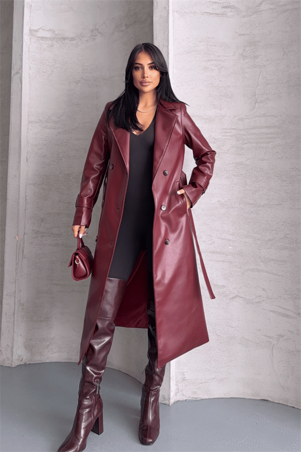 Suni Deri Kumaş Ceket - BORDO