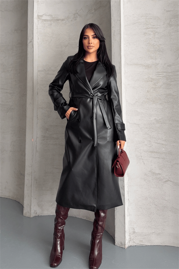 Suni Deri Kumaş Ceket - SİYAH