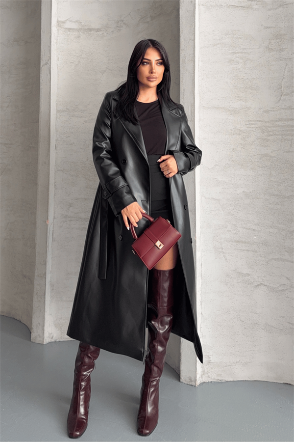 Suni Deri Kumaş Ceket - SİYAH