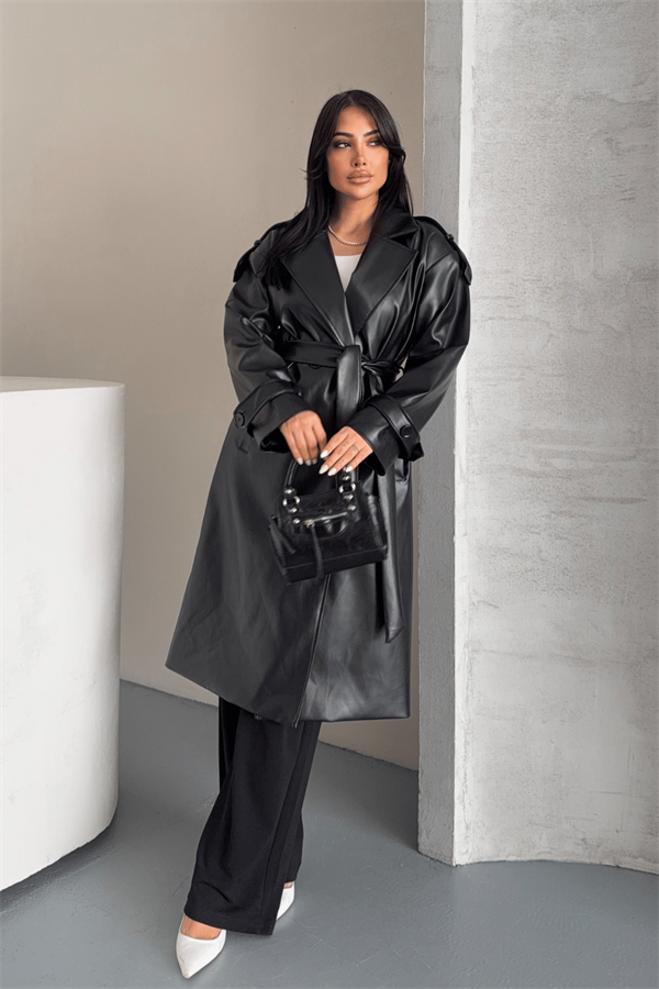 Suni Deri Kumaş Kısa Ceket - SİYAH