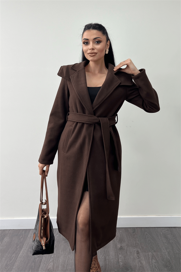 Tek Düğme Kaşe Kaban - KAHVERENGİ