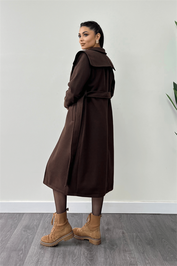 Tek Düğme Kaşe Kaban - KAHVERENGİ