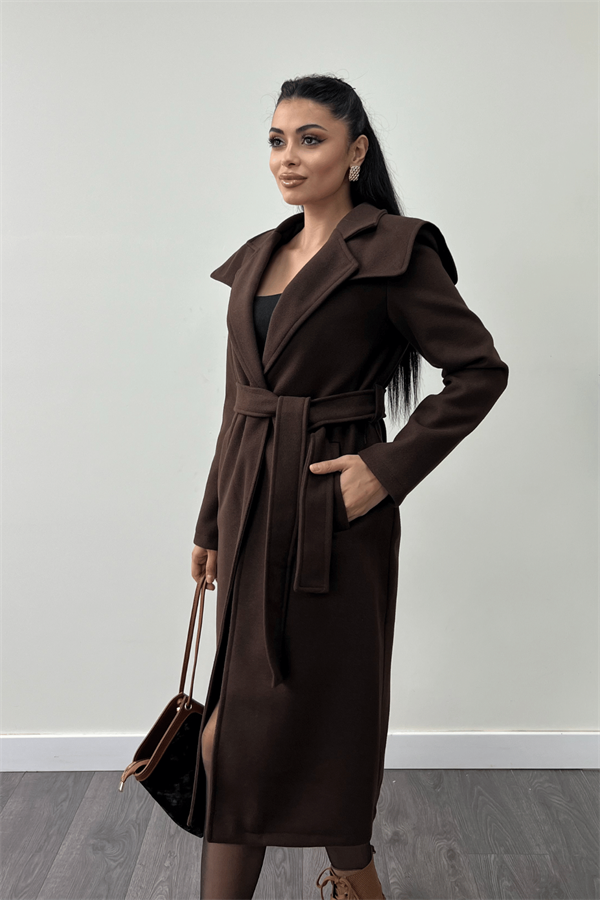 Tek Düğme Kaşe Kaban - KAHVERENGİ