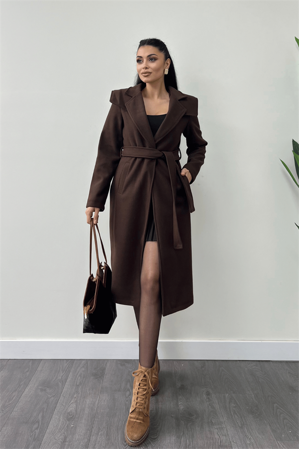 Tek Düğme Kaşe Kaban - KAHVERENGİ