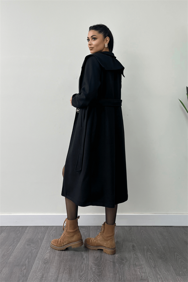 Tek Düğme Kaşe Kaban - SİYAH