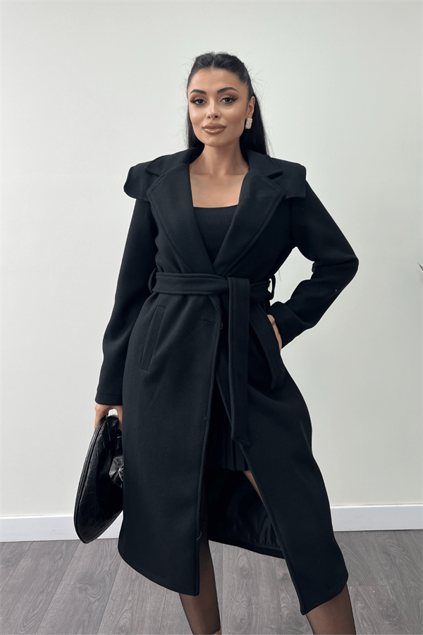 Tek Düğme Kaşe Kaban - SİYAH