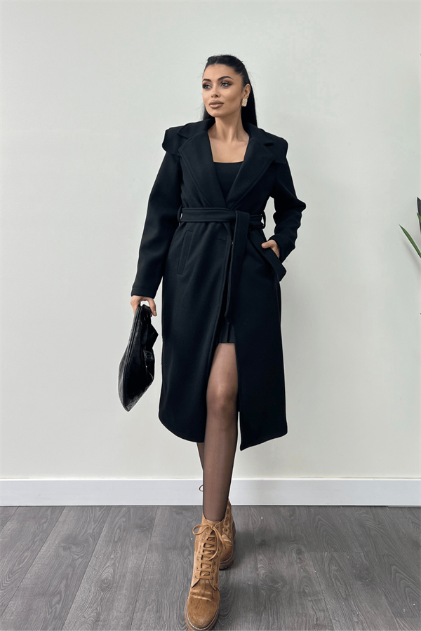 Tek Düğme Kaşe Kaban - SİYAH